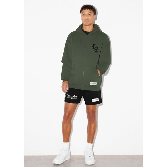 TheGivingMovement Mens Olive Green Los Angeles Zip Up Hoodies Sweatshirt M/L - Picture 1 of 11